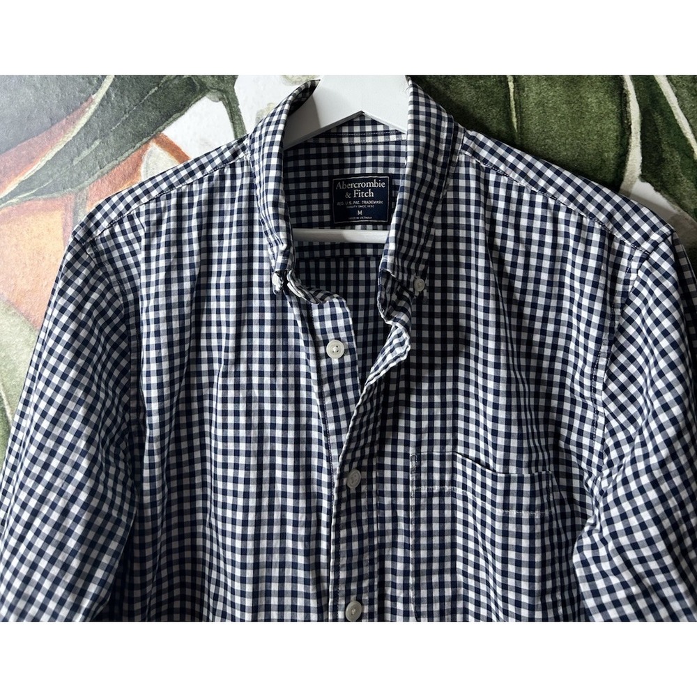 Abercrombie & Fitch Medium Blue Gingham Plaid Button Down Long Sleeve Shirt - Picture 2 of 5